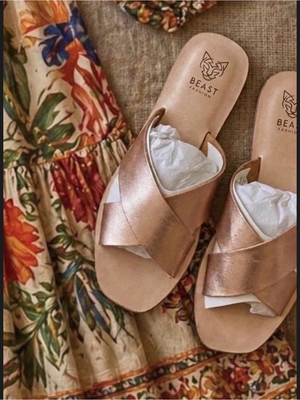 BOUTIQUE Metallic Rose Gold Crossband Slides